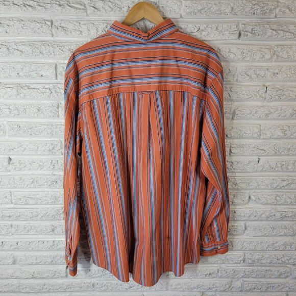 Chaps Easy Care Men Shirt XXL Long Sleeve Orange Gray Stripe STR116E - Picture 6 of 9